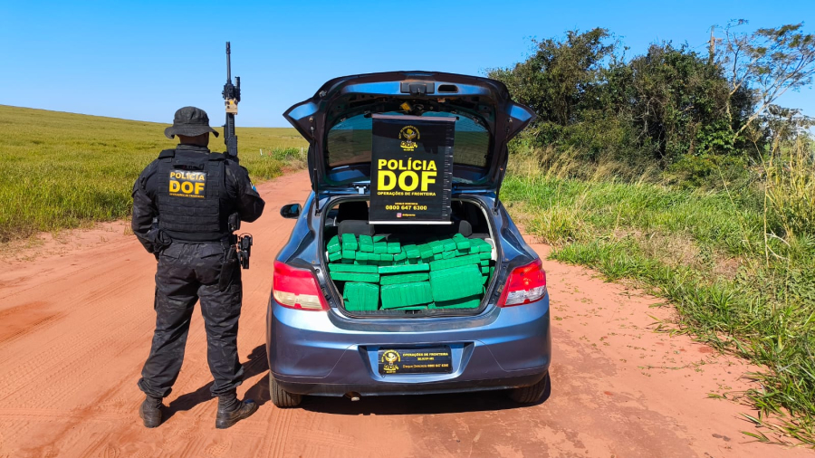 DOF recupera carro furtado com 378 kg de maconha em Tacuru